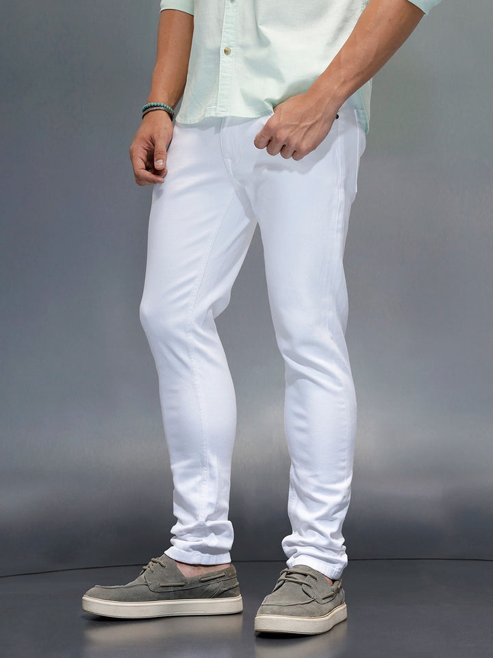 Men's Casual Slim Tapered Fit Jeans | White