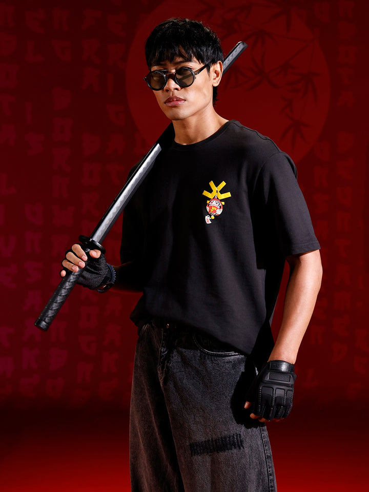 Men’s bold chest print oversized T-shirt | Black