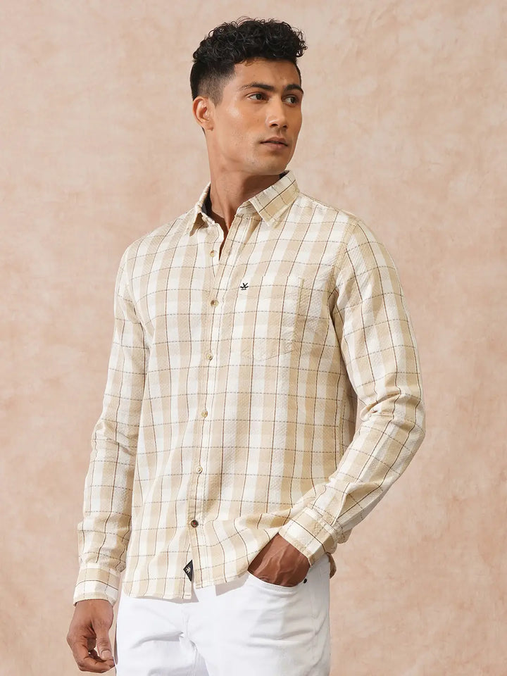 Textured Tonal Check Shirt | Beige