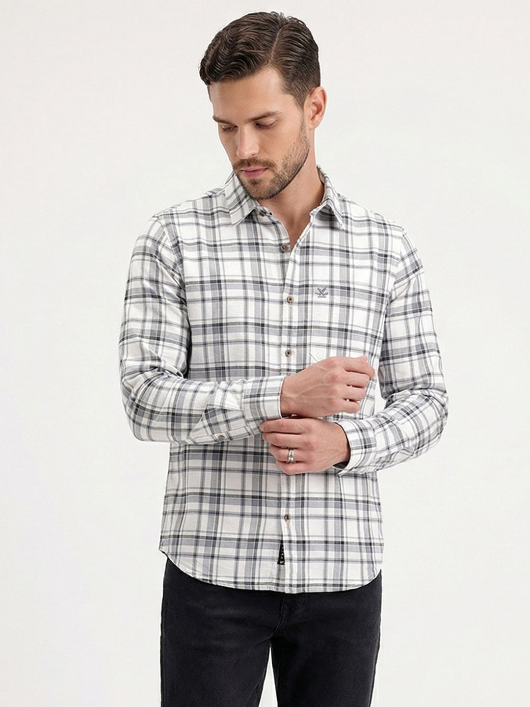 Slim Fit Checkered Shirt | White