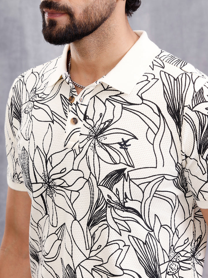 Floral Abstract Aop Polo T-Shirt  | Off White