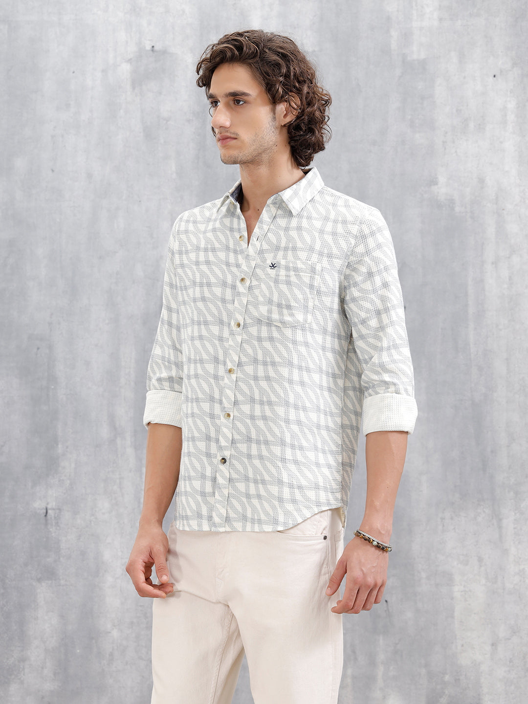 Textured Printed Slim Fit Shirt | Light Blue
