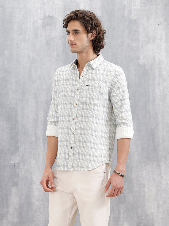 Textured Printed Slim Fit Shirt | Light Blue