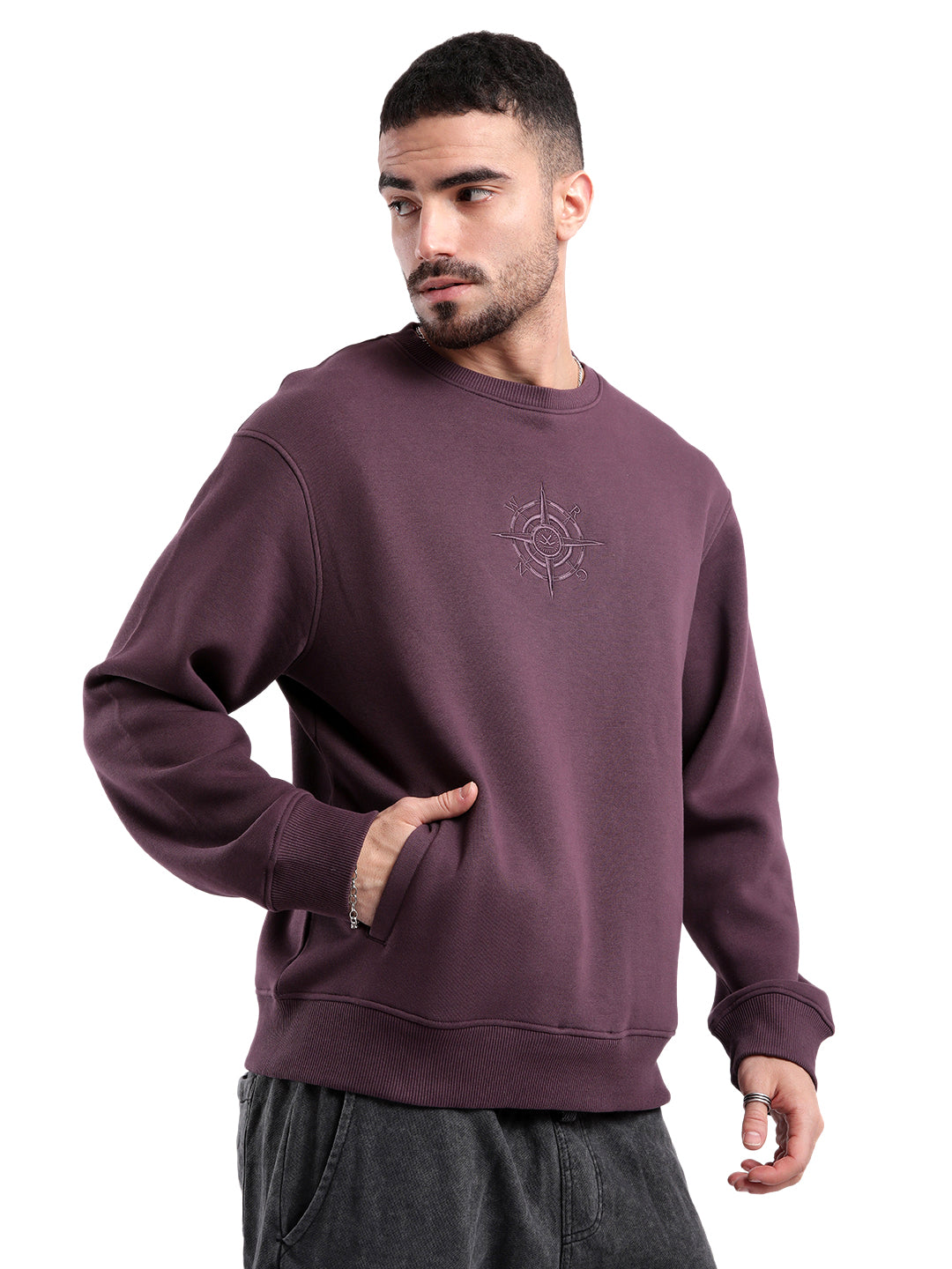 Premium Wine Emroidered Sweatshirt