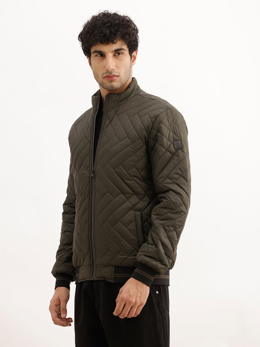 Solid Regular Fit Puffer Jacket | Olive