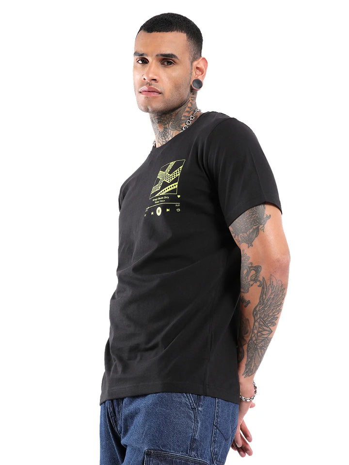 Rebel Wave Black Printed T-Shirt