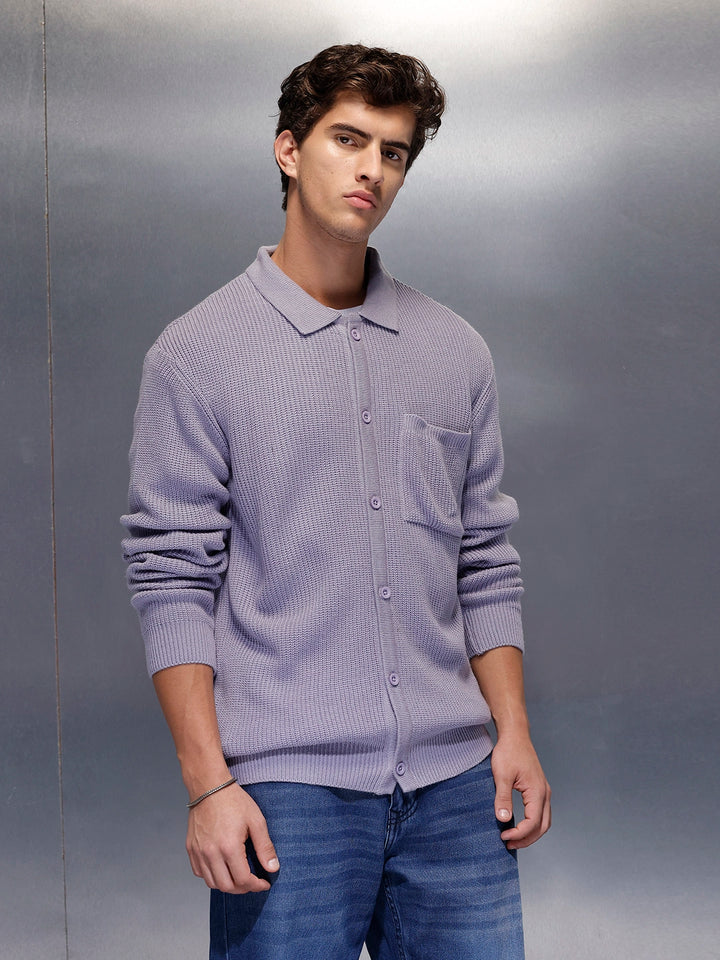 Solid Knitted Sweater   |  Purple