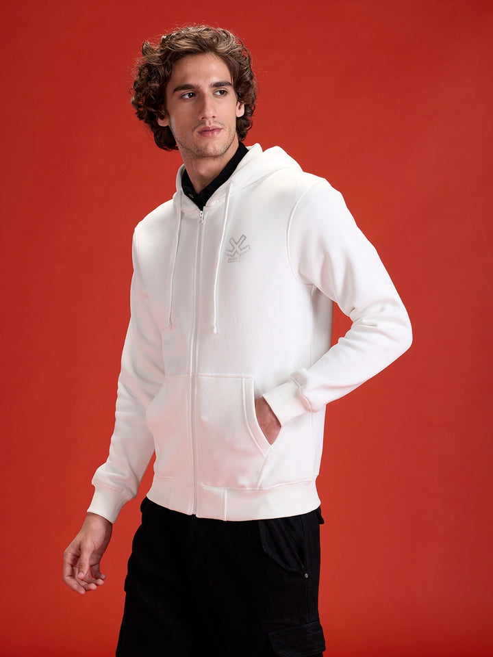 Men’s Solid Zip-Up Hoodie Sweatshirt | Snow White