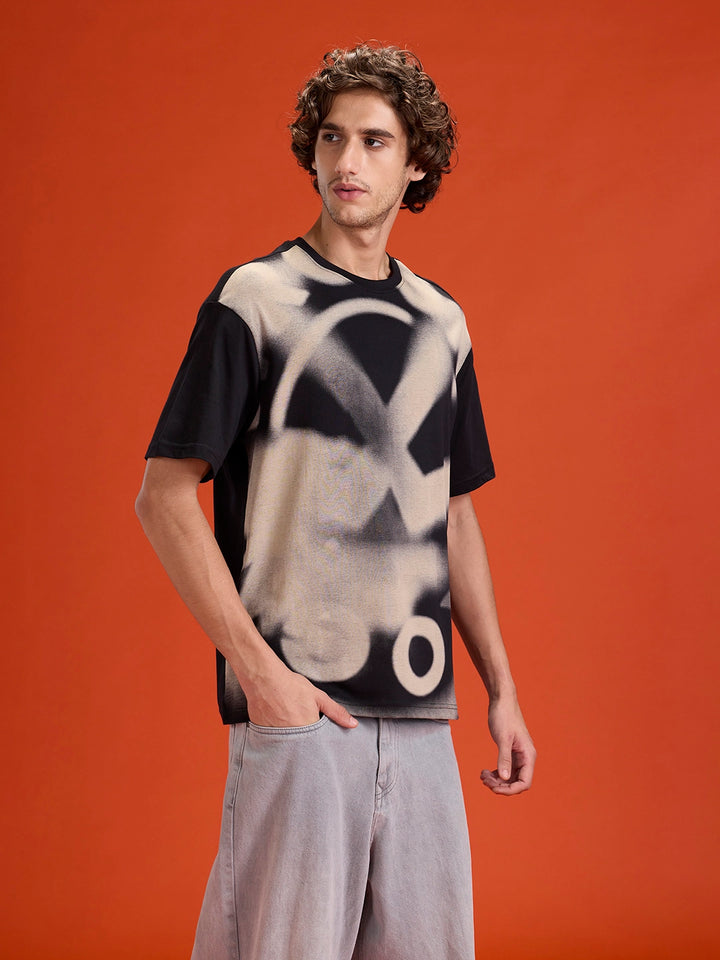 Wrogn Men’s Oversized Graphic Print T-Shirt | Black