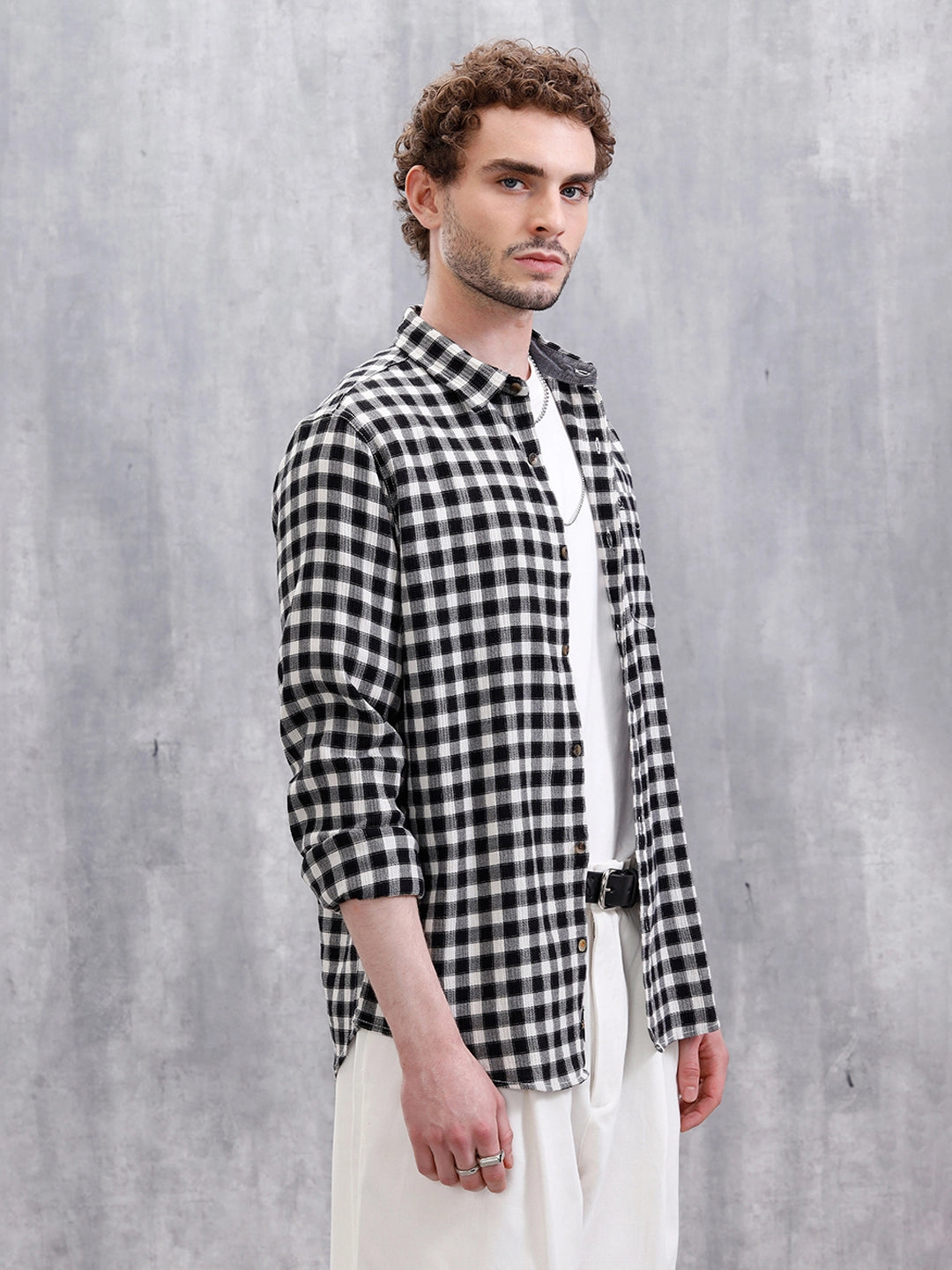 Seersucker Micro Checks Shirt | Black