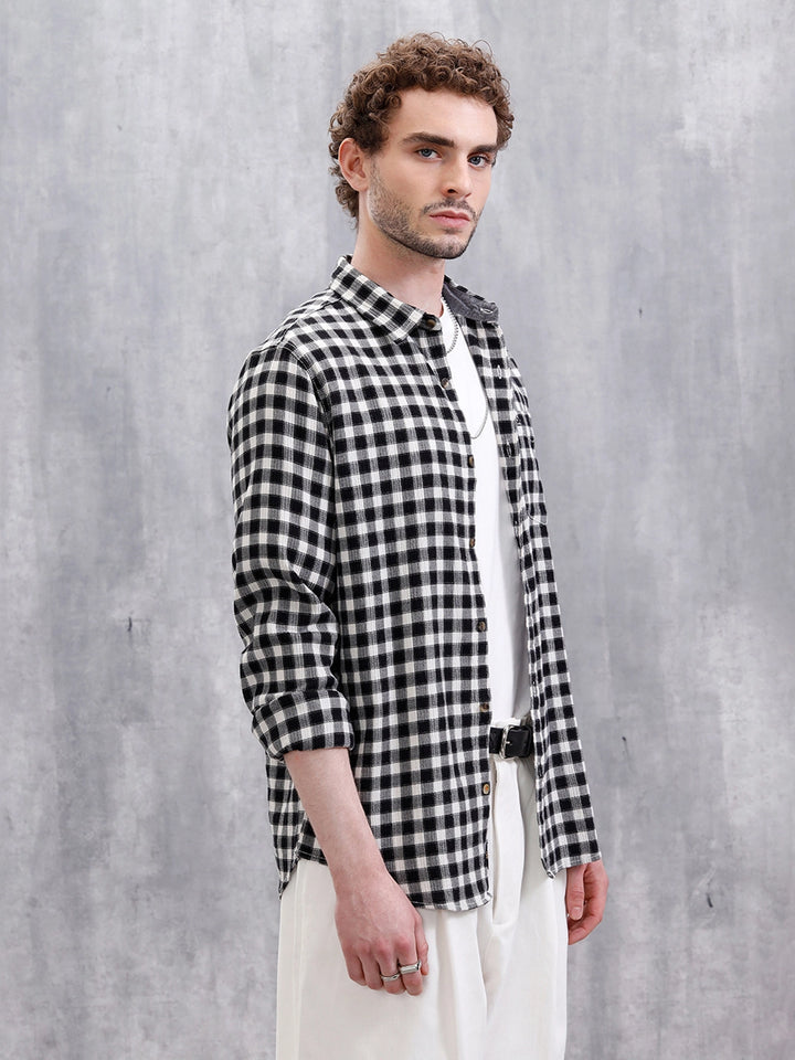 Seersucker Micro Checks Shirt | Black