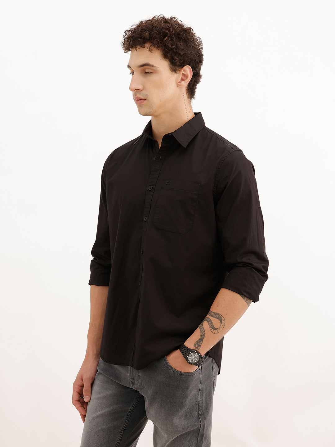 Solid Regular Fit Full Sleeve Shirt | Black