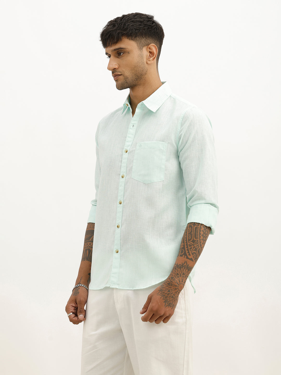 Solid Regular Fit Full Sleeve Shirt | Light Green