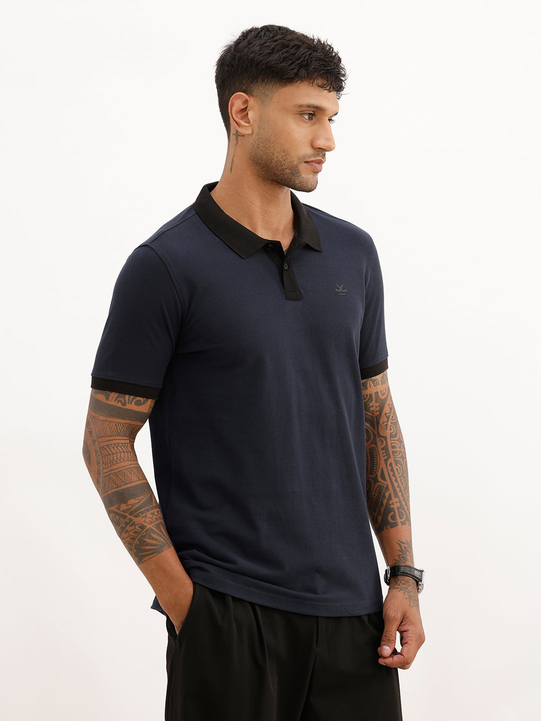 Solid Slim Fit Polo T-Shirt | Navy Blue