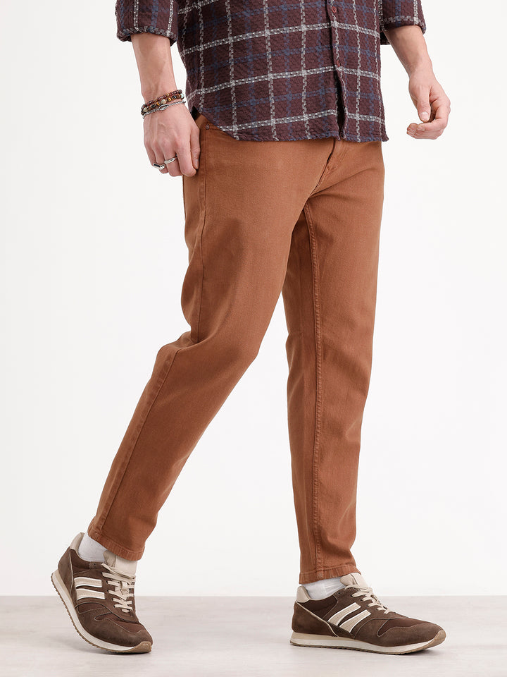 Solid Skinny Crop Denim Jeans | Brown