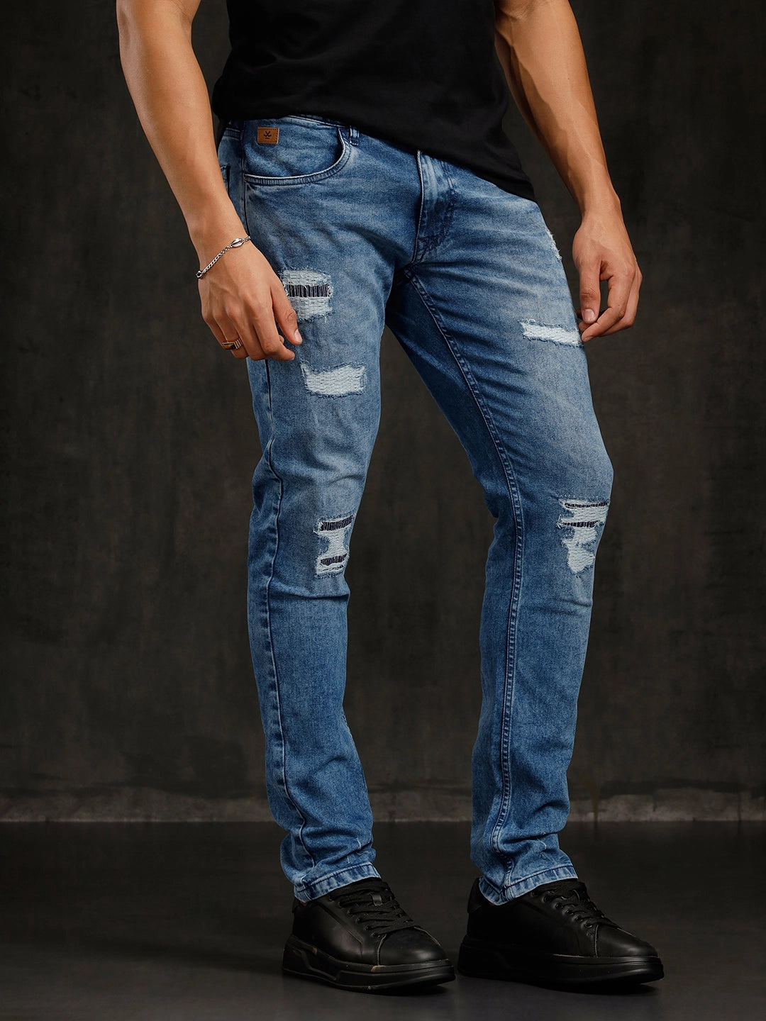 Heavy Fade Distressed Jeans Blue – Wrogn - Main Image