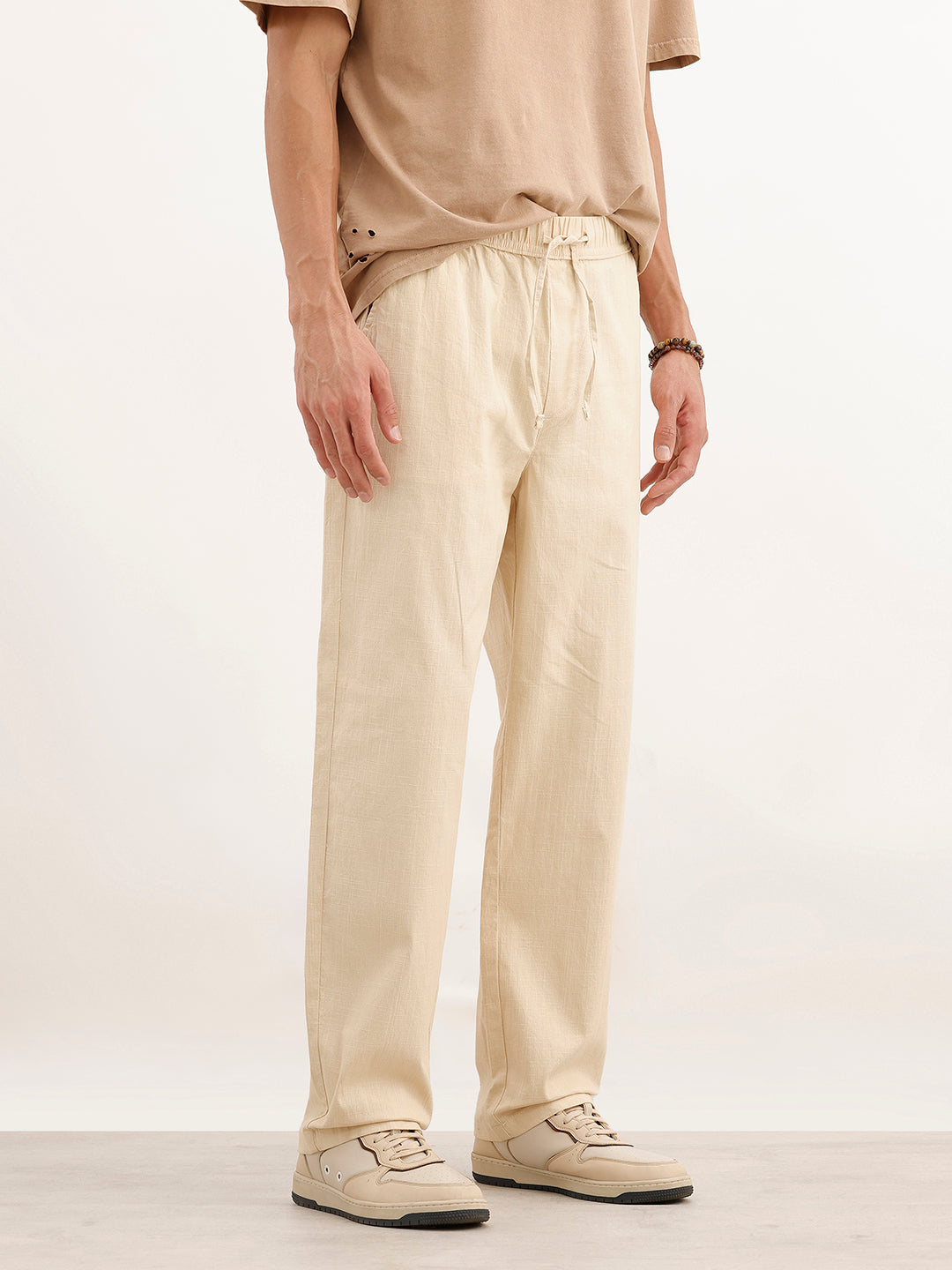 Classic Solid Loose Fit Trouser | Beige