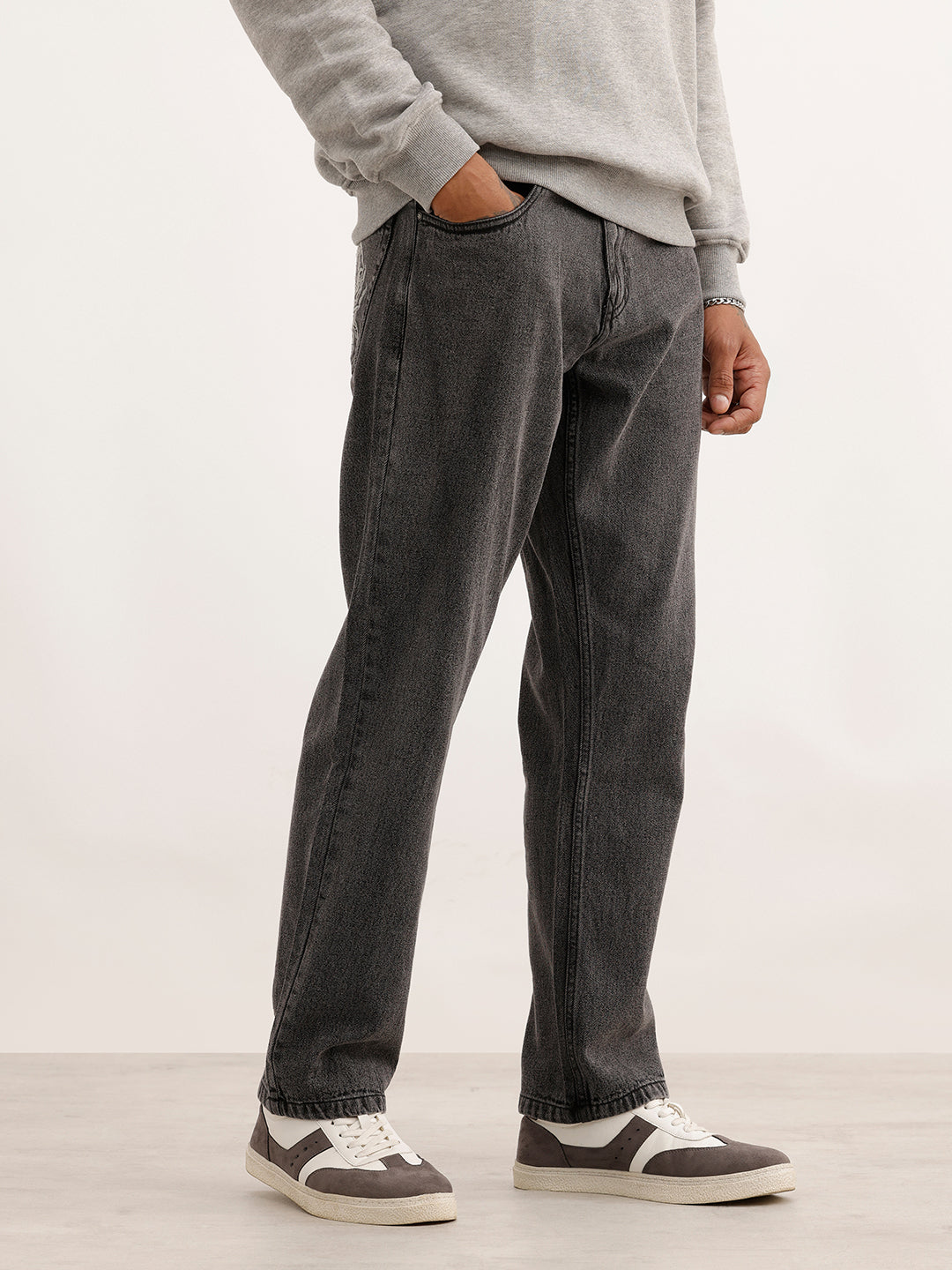 Anti Fit Embroidery Detail Denim Jeans | Black
