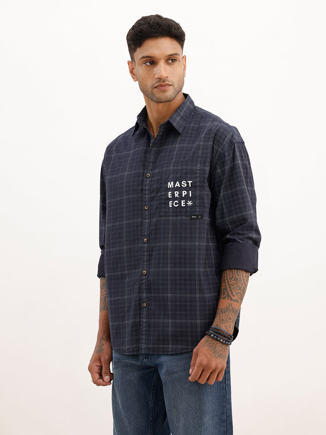 Oversized Placement Printed Checkered Shirt | White