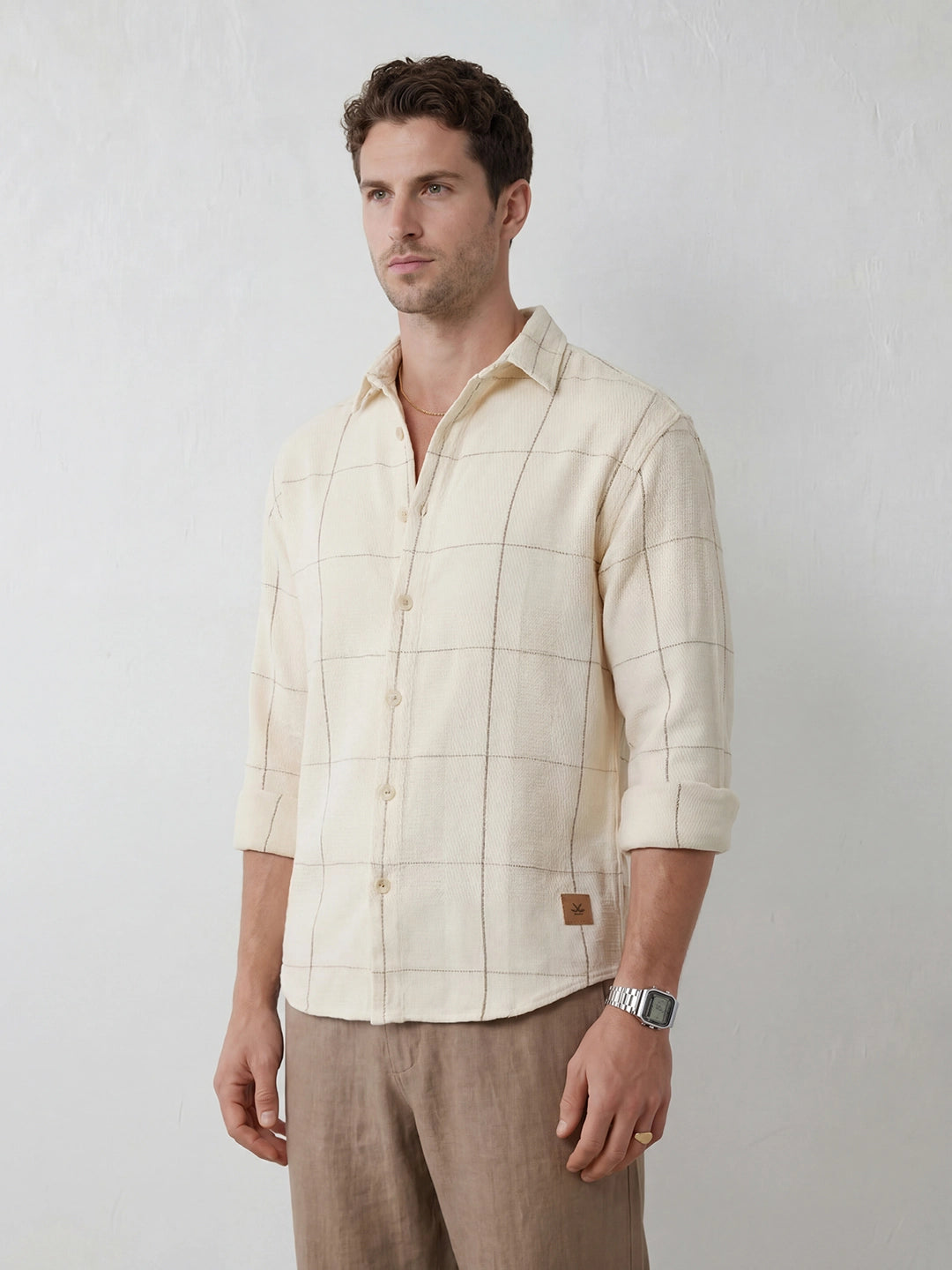 Comfort Fit Checkered Shirt | Off White