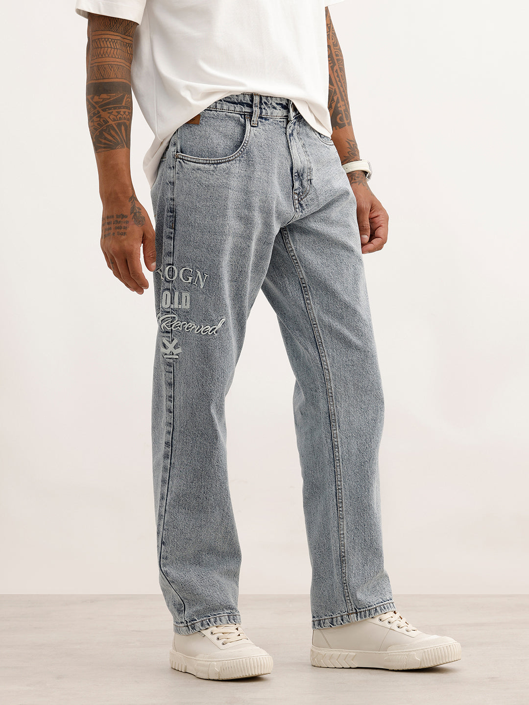 Men Casual Anti Fit Jeans With Tonal Embroidery | Super Stone
