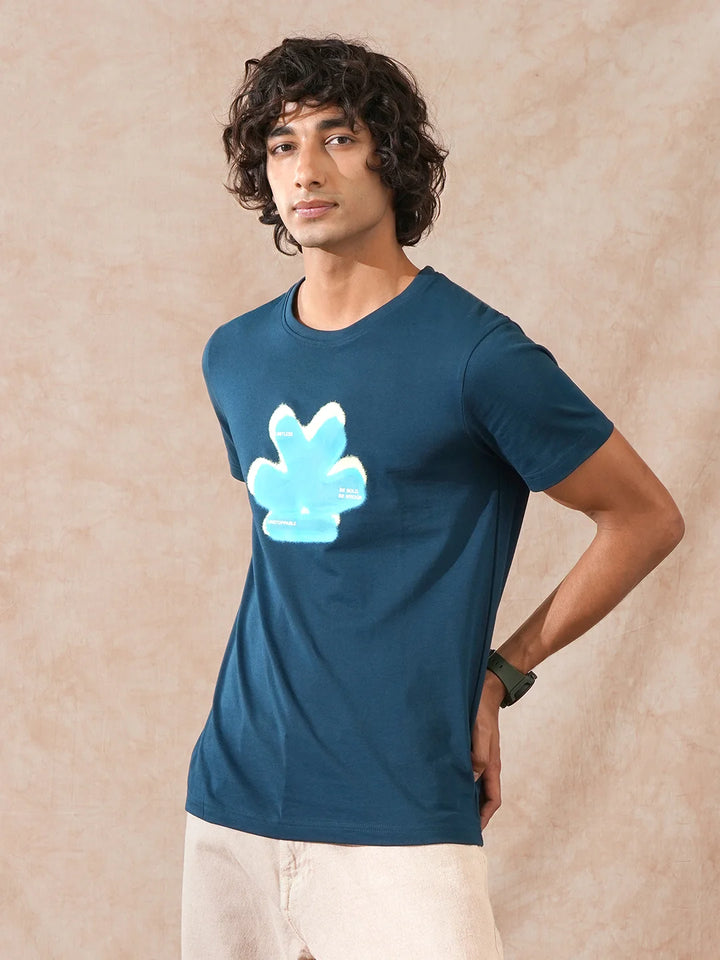 Logo Printed Slim Fit T-Shirt | Teal