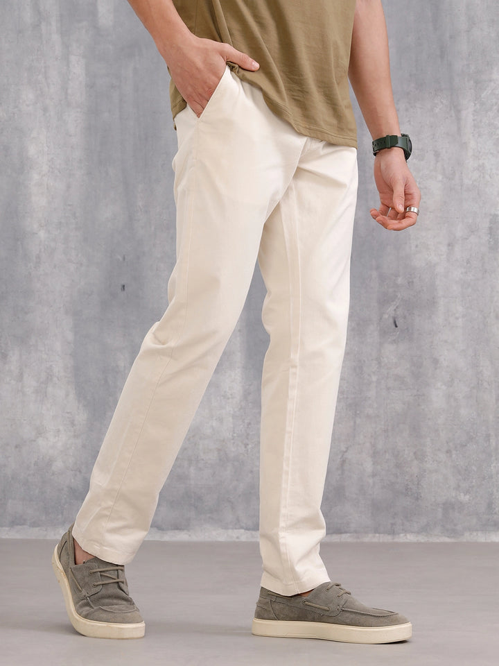 Slim Fit Cotton Stretch Clean Look Trouser | Cream