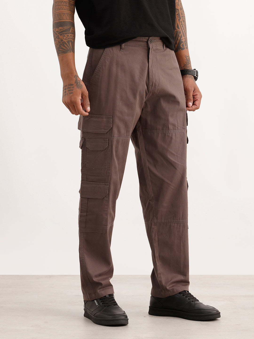 Solid Regular Fit Cargo Trouser | Dark Grey