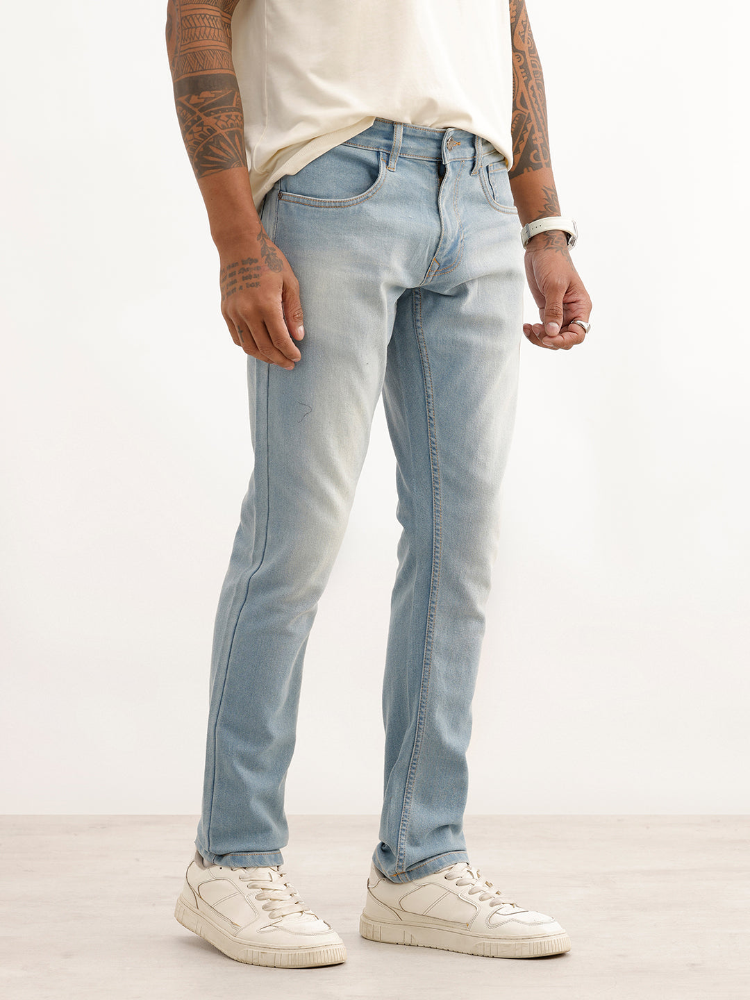 Slim Fit Light Faded Denim Jeans | Light Blue
