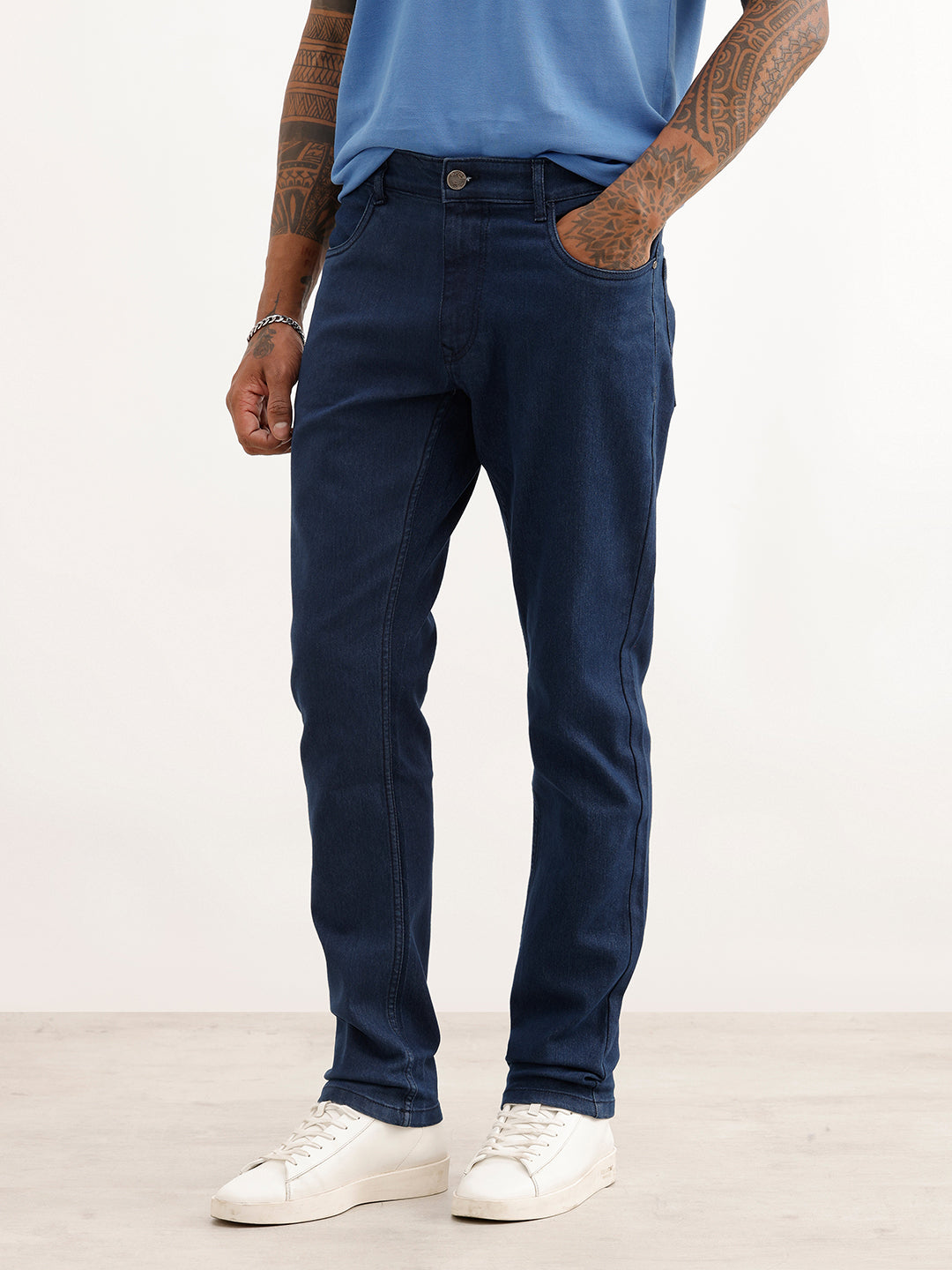 Solid Slim Fit Denim Jeans | Dark Blue