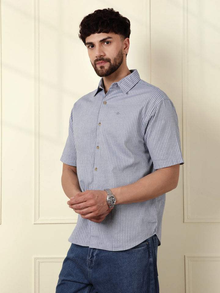 Classic Textured Stripes Shirt | Light Blue