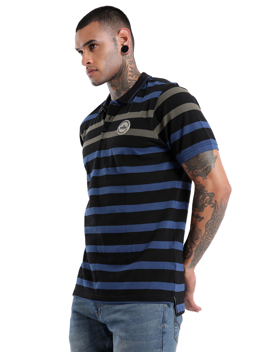 Urban Black Striped Polo T-Shirt