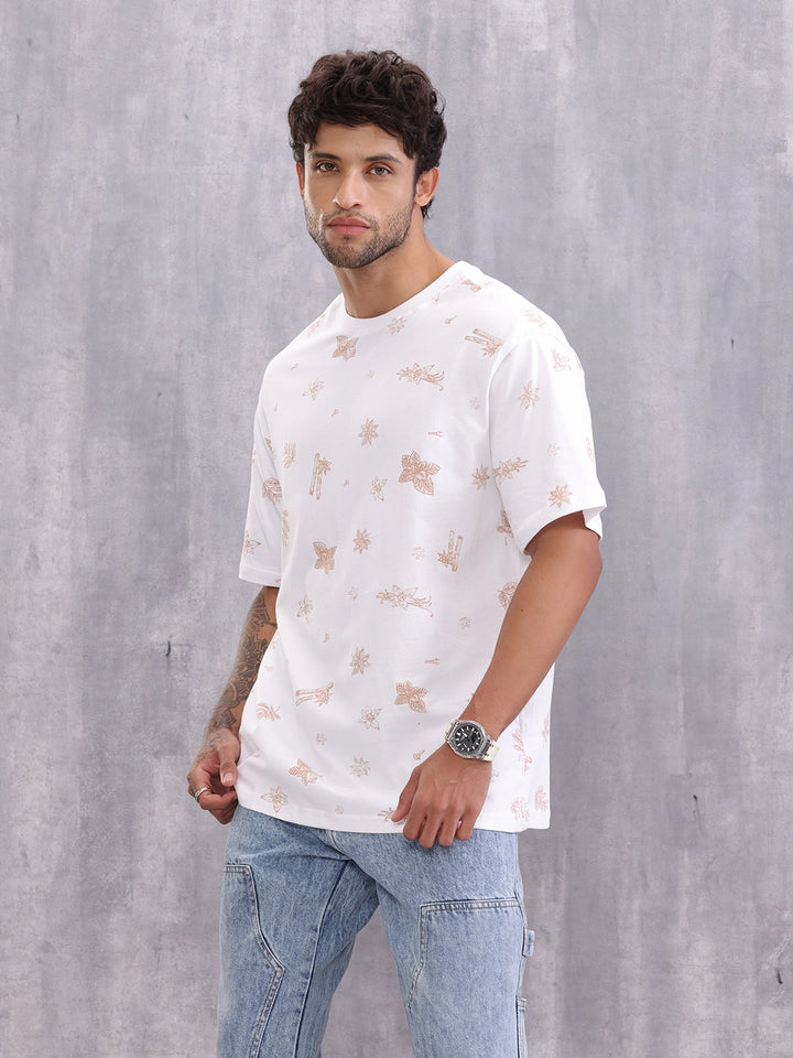 Food Inspired Retro Aop Oversized Fit T-shirt | White