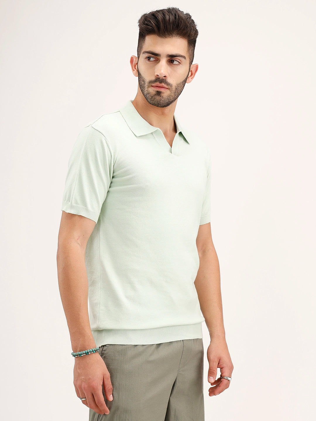 Solid Slim Fit Polo T-Shirt | Light Green