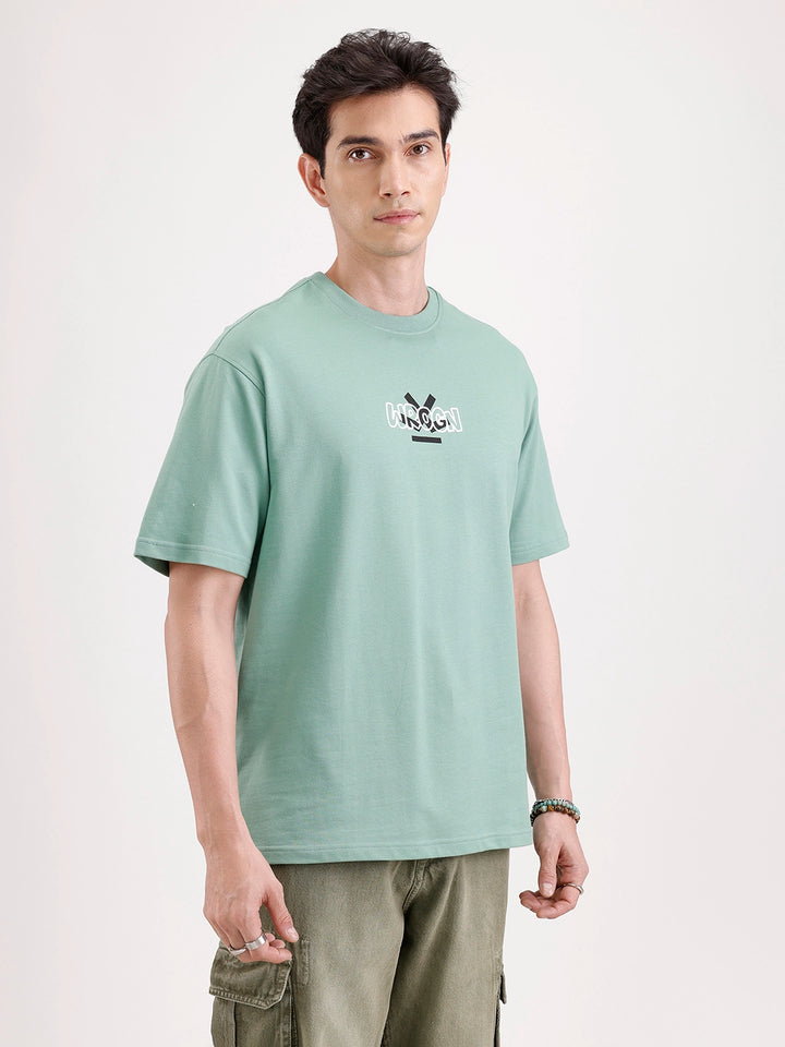 Classic Oversized Back Printed T-Shirt  | Green