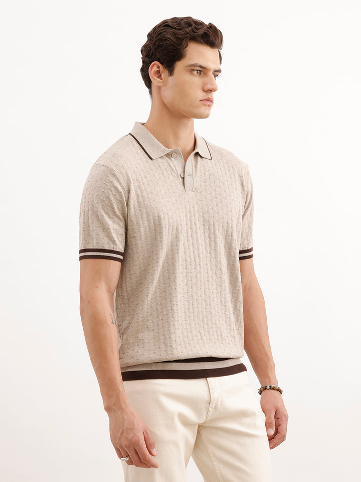 Slim Fit Textured T-Shirt  | Khaki