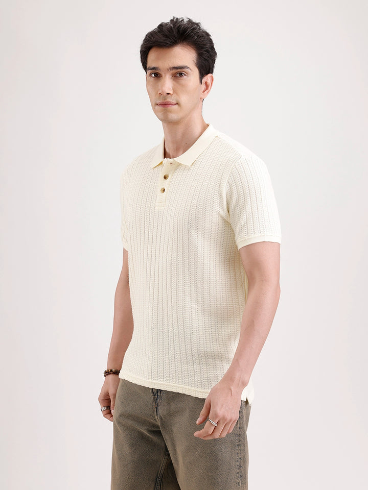 Textured Slim Fit Polo T-Shirt  | Yellow