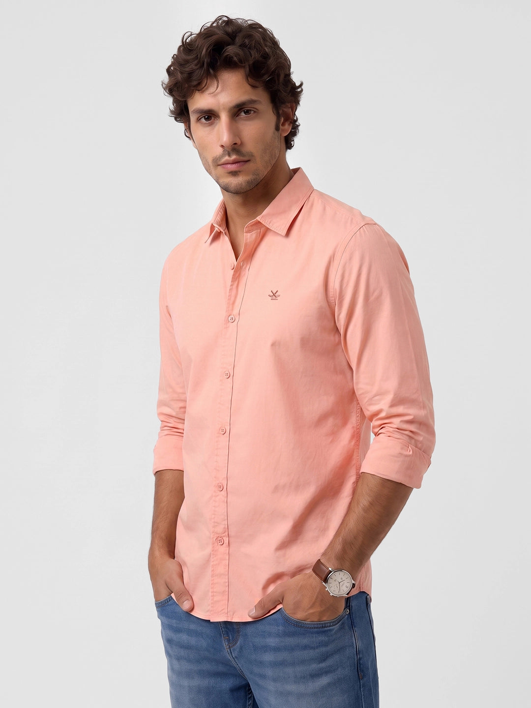 Solid Full Sleeve Shirt | Peach | WWSH0414M