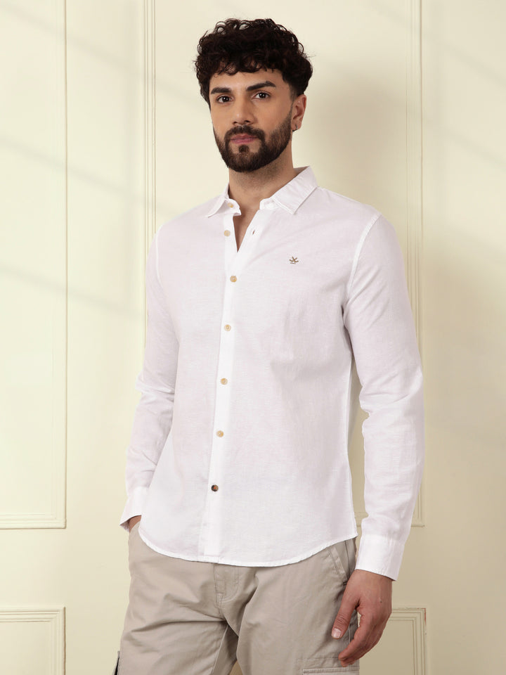 Solid Linen Blend Shirt | White
