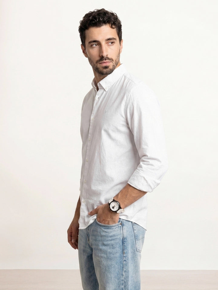 Solid Slim Fit Full Sleeve Shirt | White