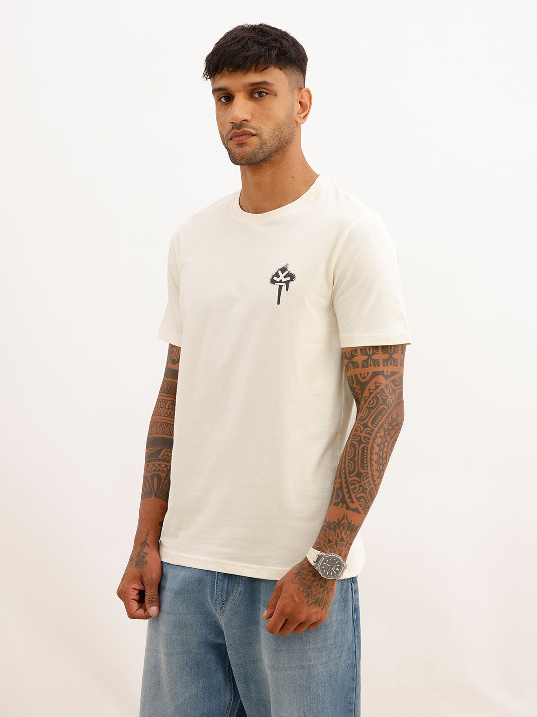 Slim Fit Placement Printed T-Shirt | White