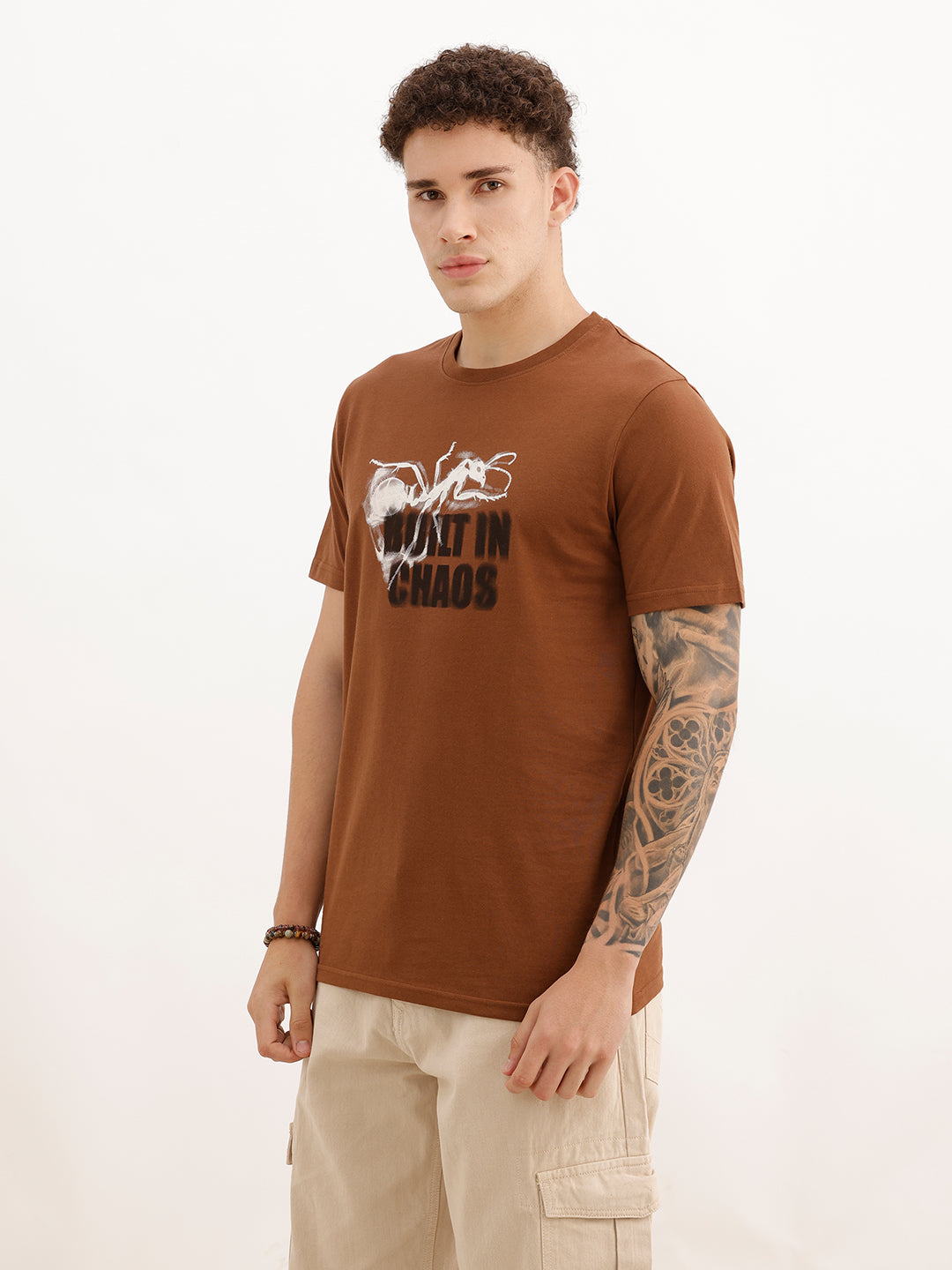 Slim Fit Placement Printed T-Shirt | Brown | WTS02HSSL1346S