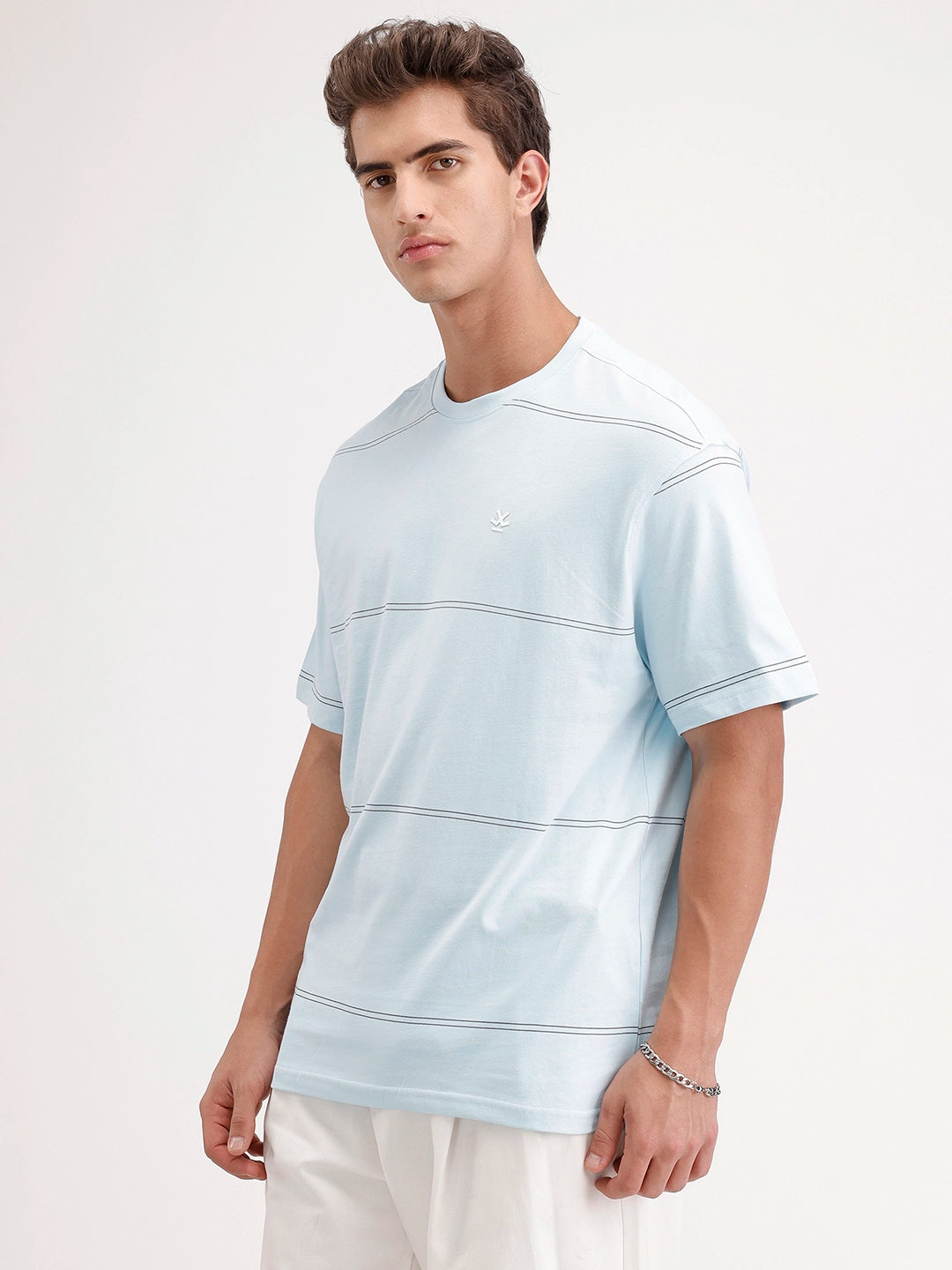 Oversized Stripes Printed T-Shirt | Light Blue