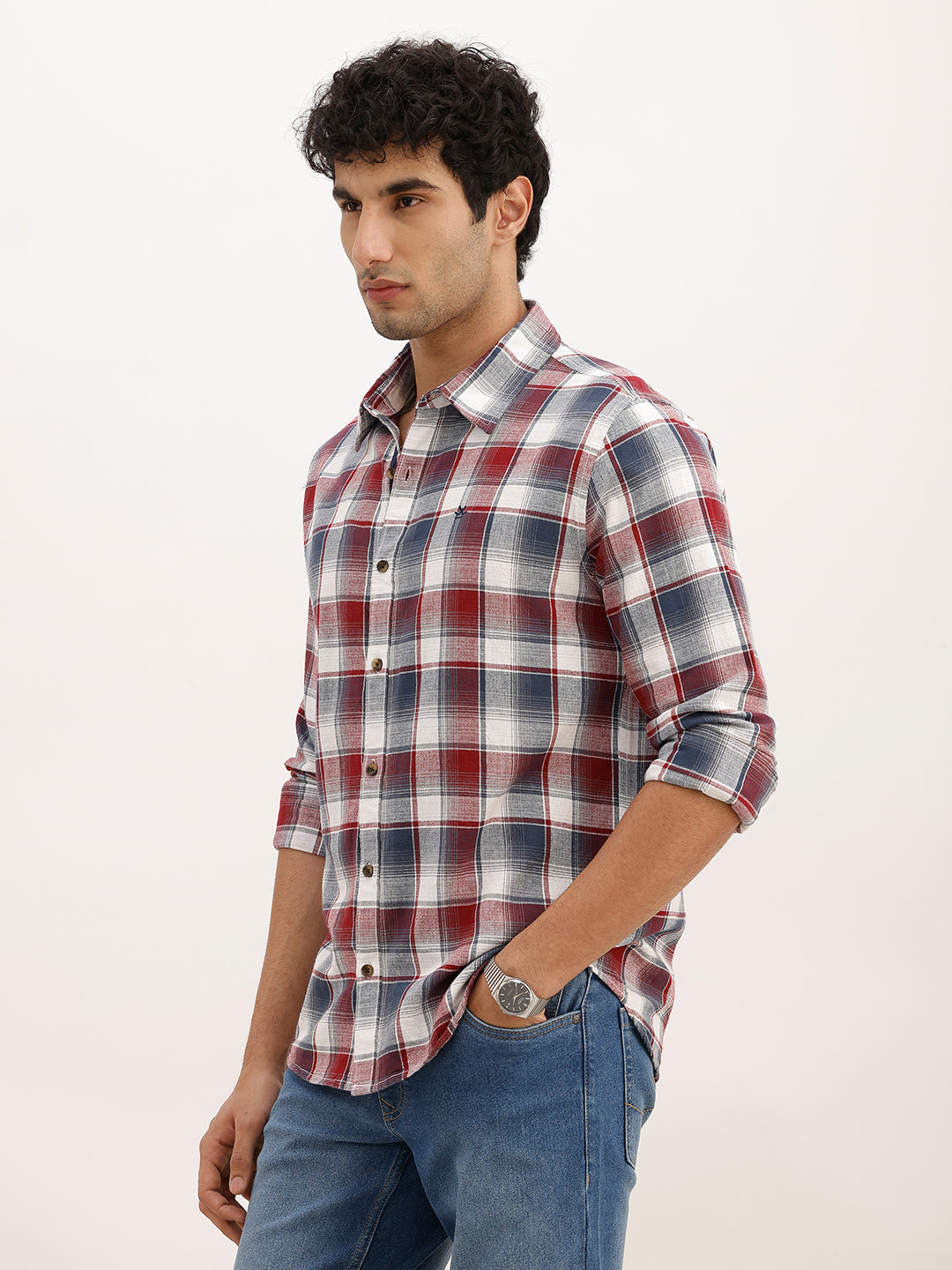 Slim Fit Checkered Full Sleeve Shirt | Brown