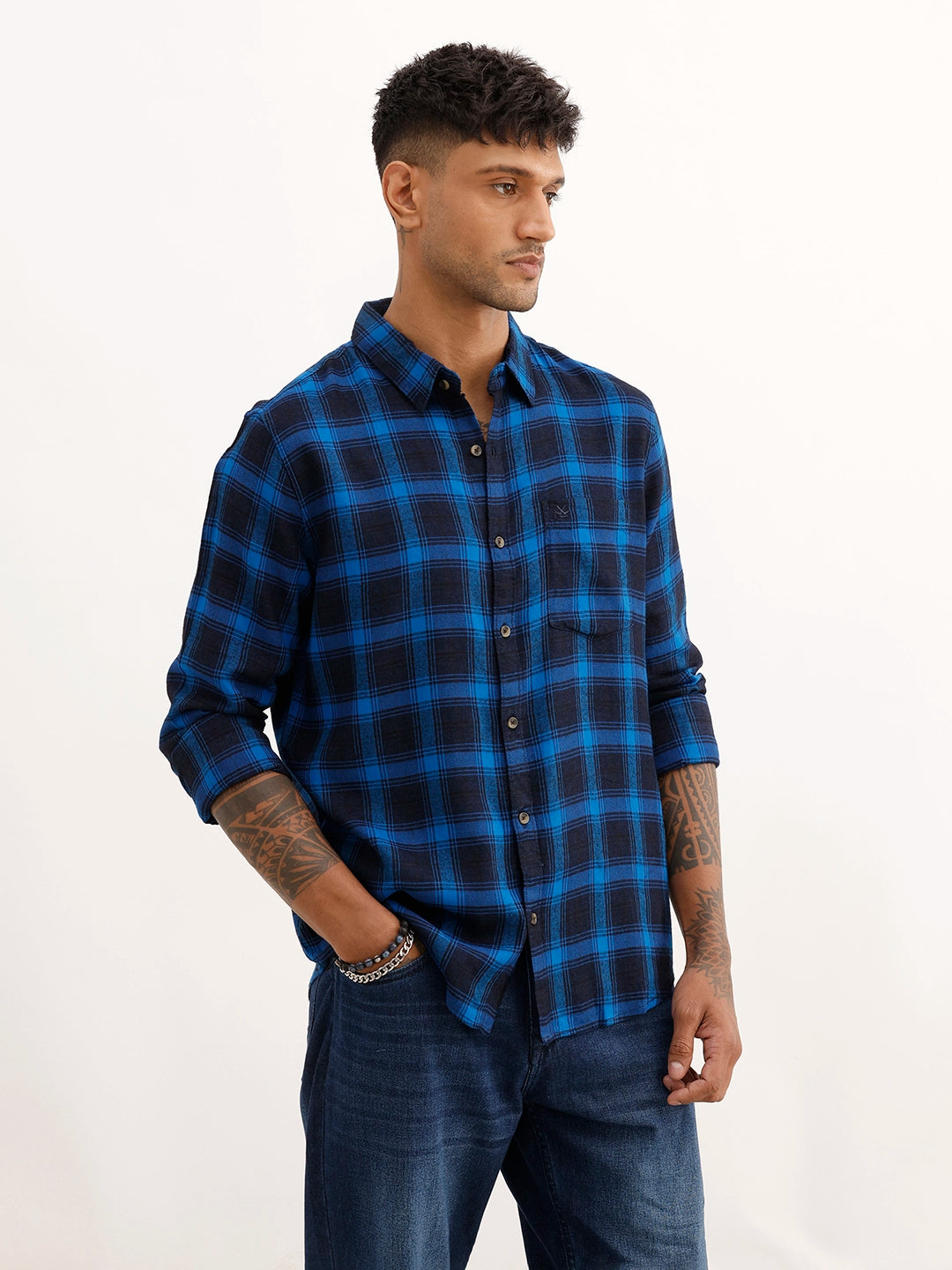 Classic Regular Fit Checkered Shirt | Blue