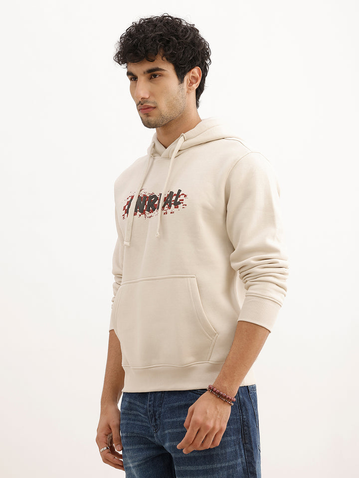 Classic Placement Printed Hooded Sweatshirt | Beige
