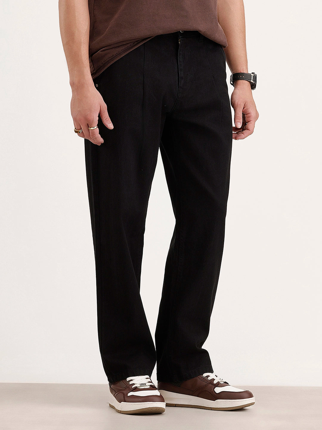 Pleated Loose Fit Denim Jeans | Black