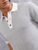 Flat Knit Striped Pattern Polo T-Shirt| White