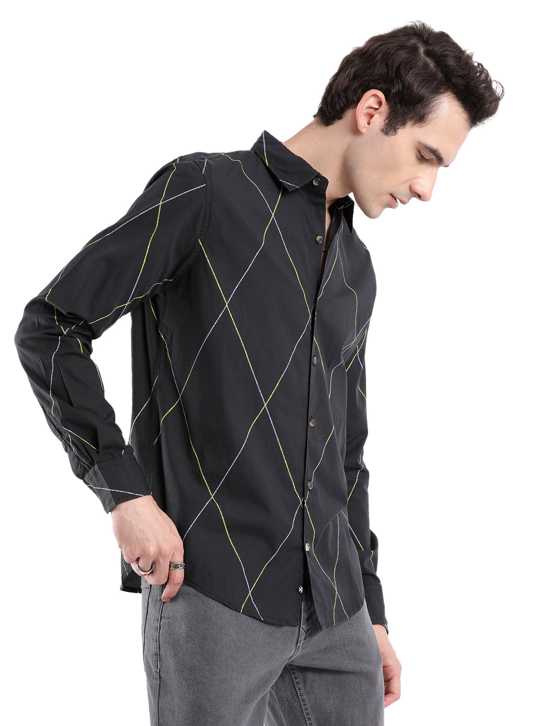 Diagonal Lines Black Shirt