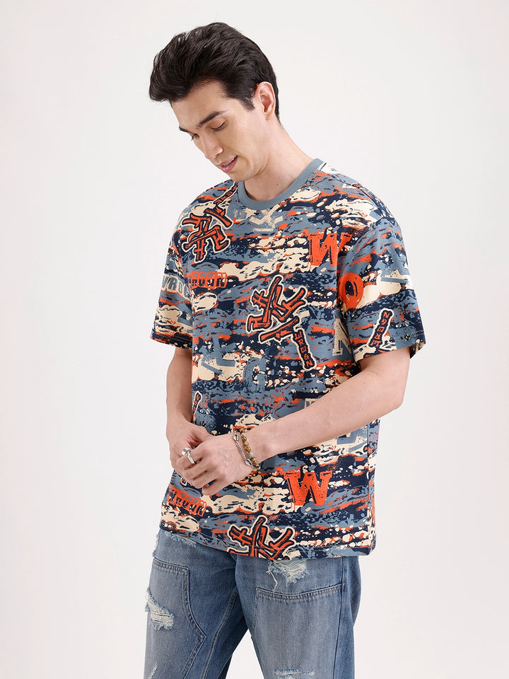 Classic Oversized AOP T-Shirt  | Navy Blue